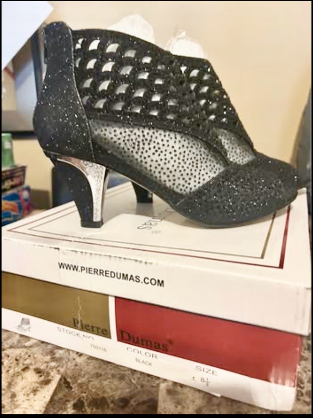 Pierre Dumas Black Glitter Cutout Dress Heels with Silver Accented Heel size 8.5